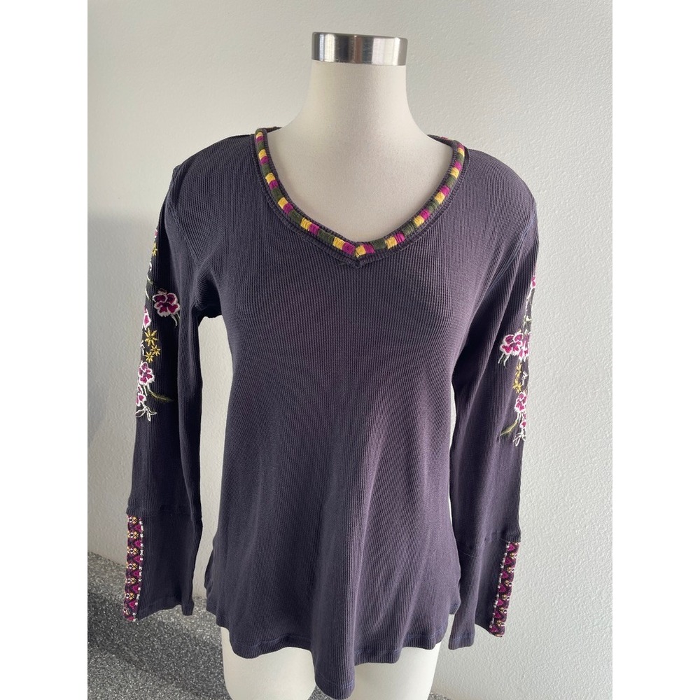 Sundance Womens Medium Purple Waffle Knit Thermal Top Long Sleeve‎ Crew Neck